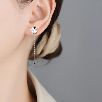 Clover Rhinestone Alloy Dangle Earring