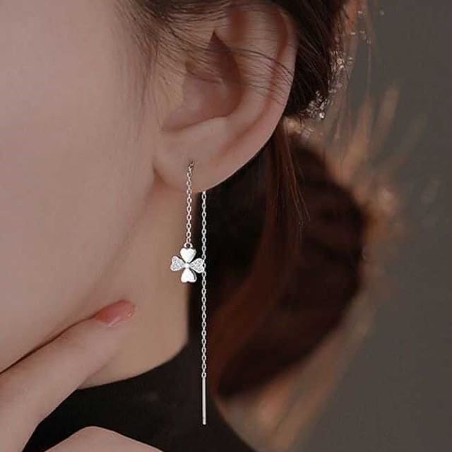 Clover Rhinestone Alloy Threader Earring