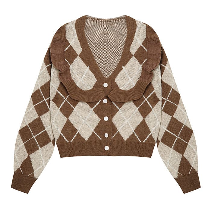 Coffee Argyle Cardigan - Cardigan