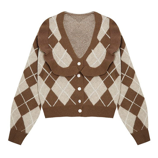 Coffee Argyle Cardigan - Cardigan