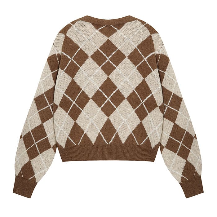 Coffee Argyle Cardigan - Cardigan