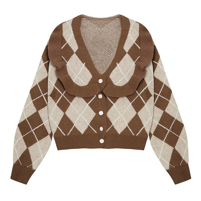 Coffee Argyle Cardigan - Cardigan