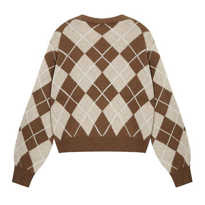 Coffee Argyle Cardigan - Cardigan