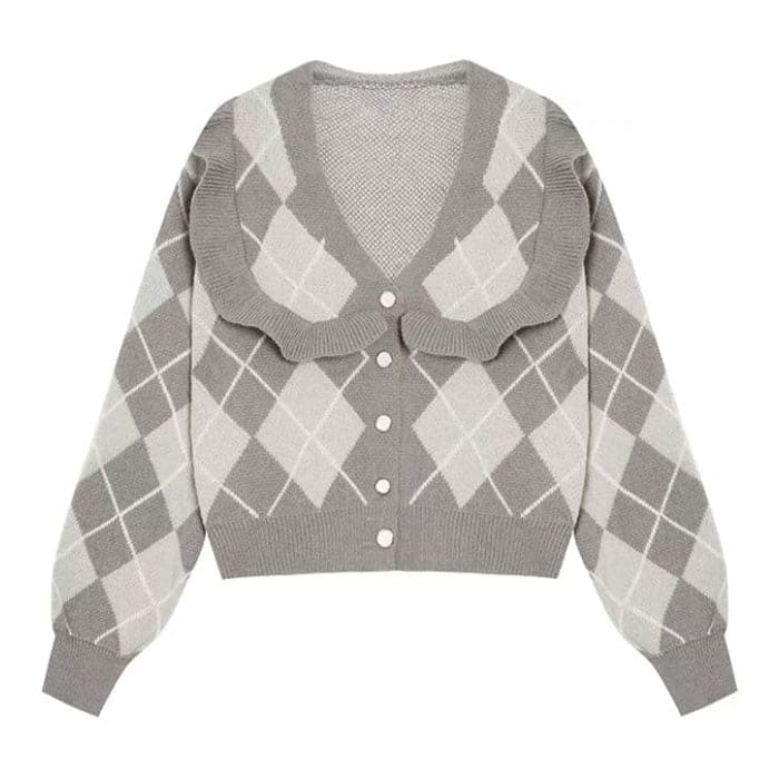 Coffee Argyle Cardigan - Cardigan