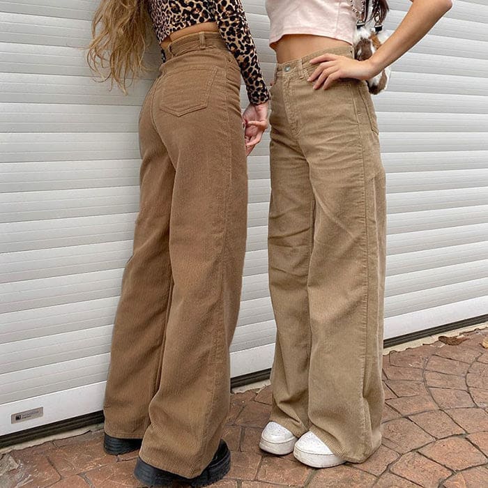 Coffee Casual Wide Cord Pants - Pants