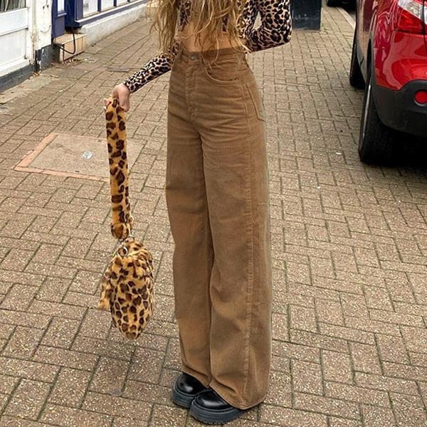 Coffee Casual Wide Cord Pants - Pants