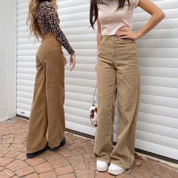 Coffee Casual Wide Cord Pants - Pants