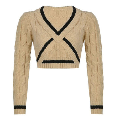 Coffee Cream Cropped Sweater - Tops