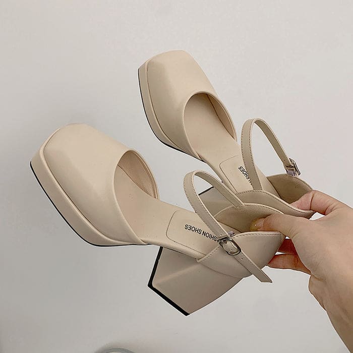 Coffee Cream Platform Heels - Shoes