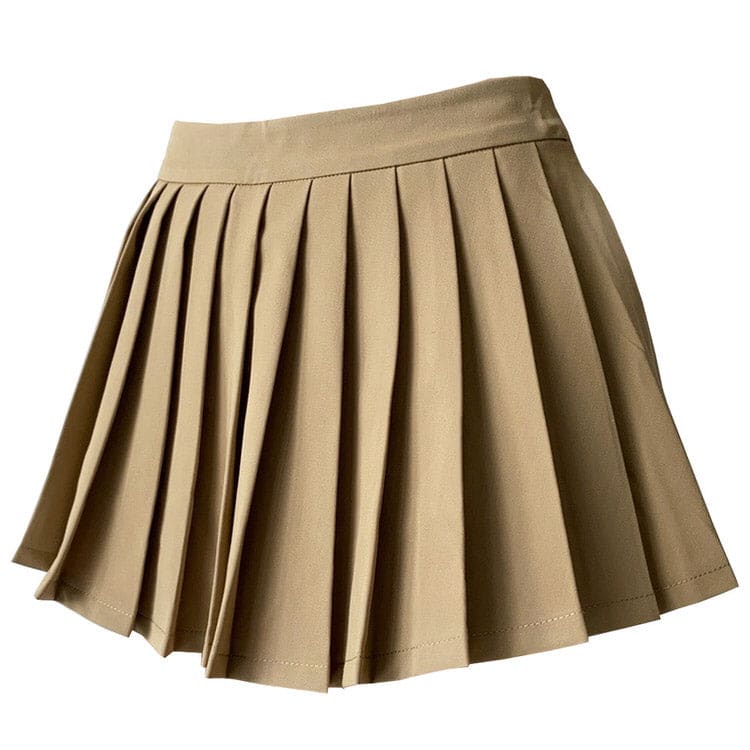 Coffee Cream Pleated Skirt - Skirt