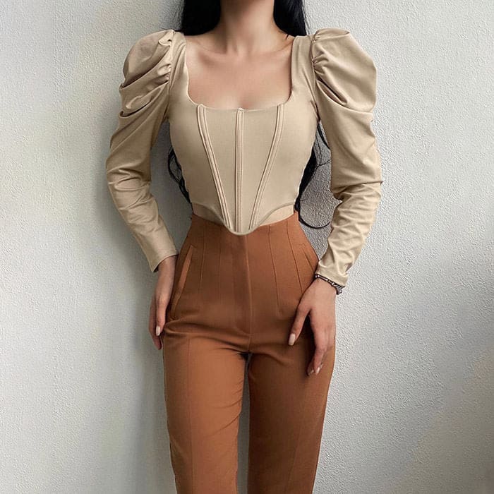 Coffee Elegant Corset Top - Tops