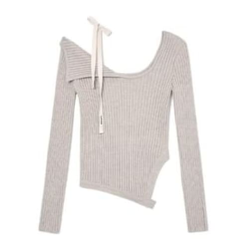 Cold Shoulder Plain Knit Top - Oatmeal / S