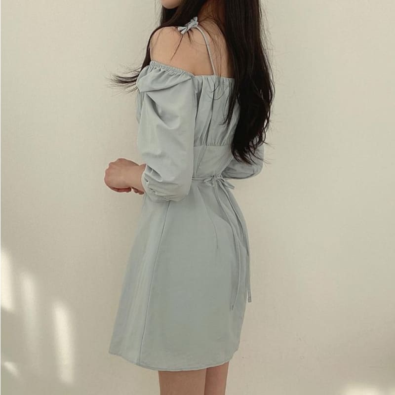 Cold-Shoulder Plain Mini A-Line Dress