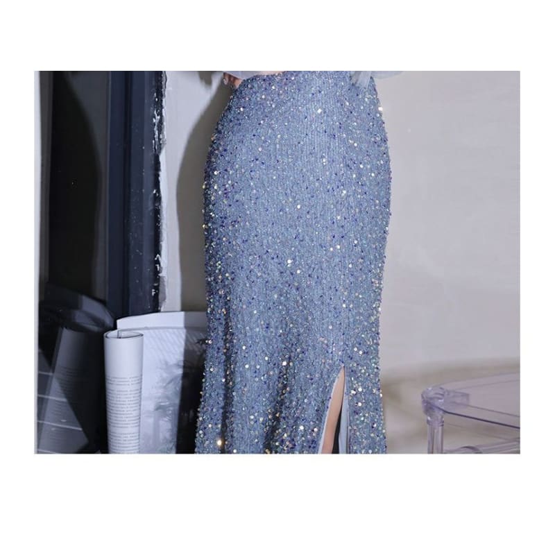 Cold-Shoulder Sequin Sheath Evening Gown