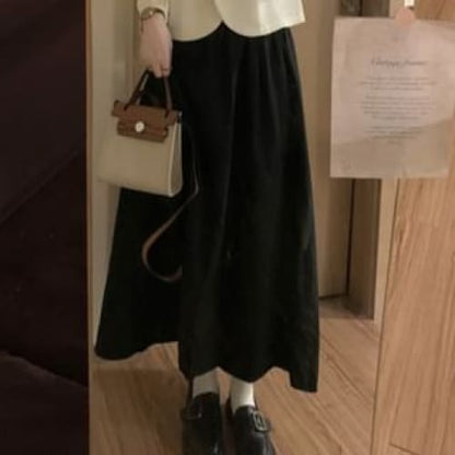 Collared Double Breasted Jacket / High Waist Maxi A-Line