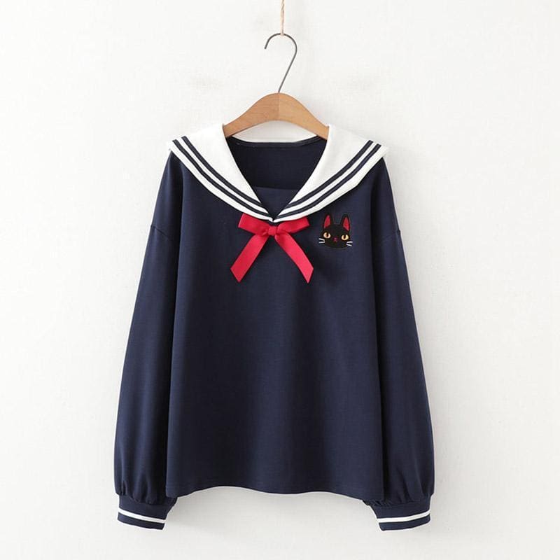 College Style Sailor Collar Bow Shirt