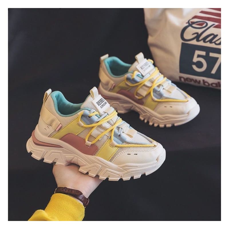 Color Block Applique Lace-Up Platform Sneakers