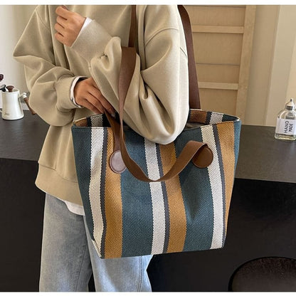 Color Block Canvas Tote Bag