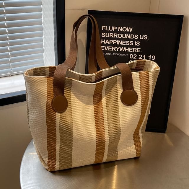 Color Block Canvas Tote Bag