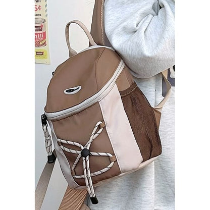 Color Block Drawstring Nylon Backpack