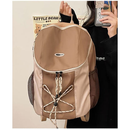 Color Block Drawstring Nylon Backpack