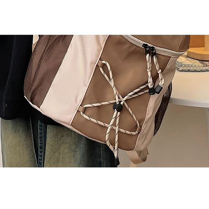 Color Block Drawstring Nylon Backpack