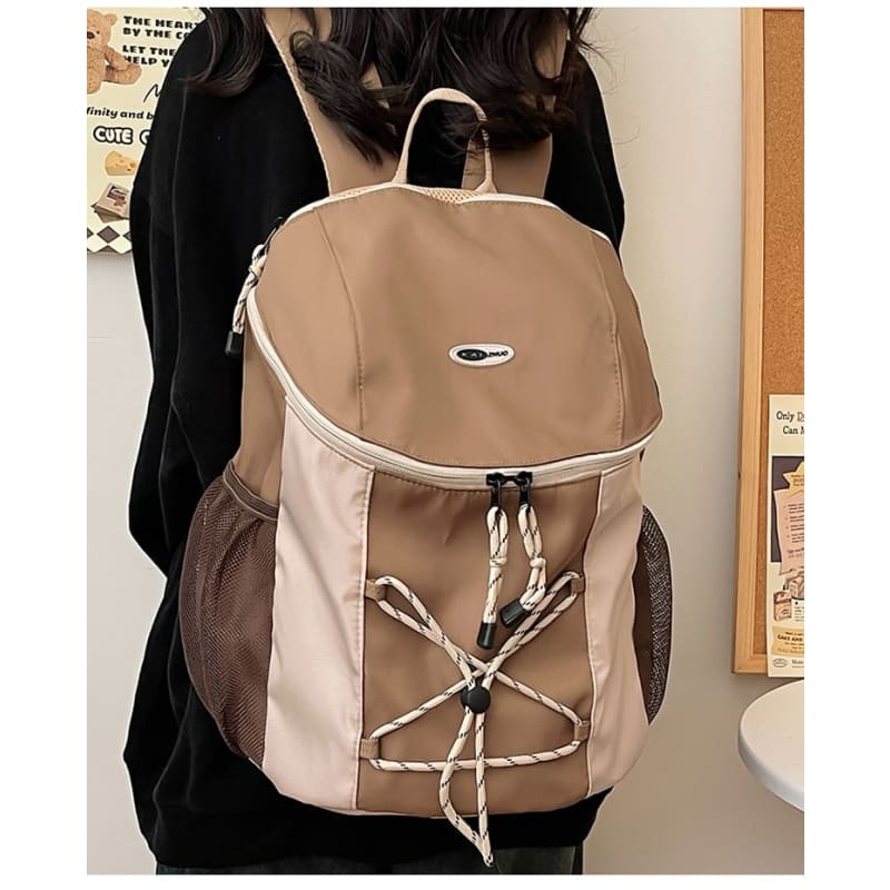 Color Block Drawstring Nylon Backpack