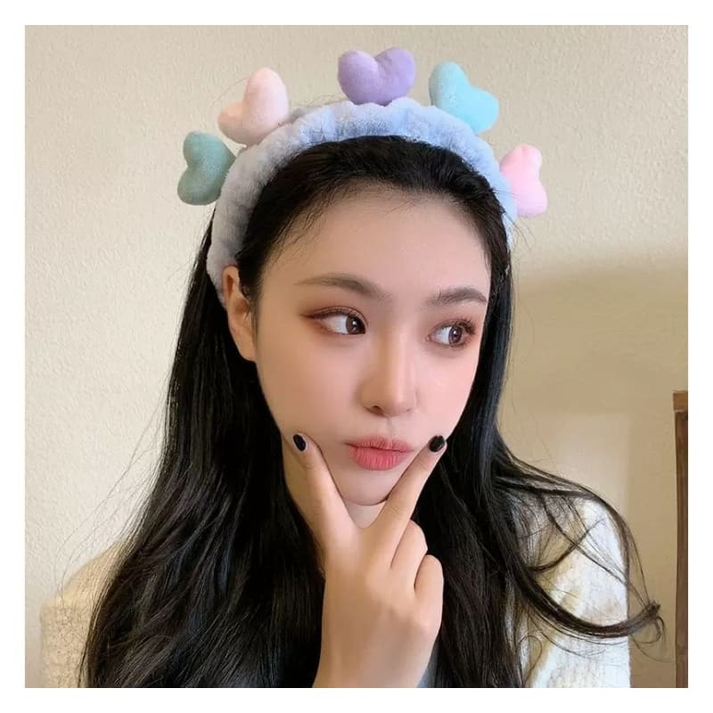 Color Block Heart Fluffy Face Wash Headband