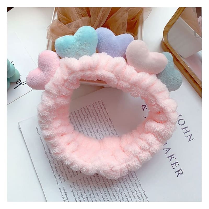 Color Block Heart Fluffy Face Wash Headband