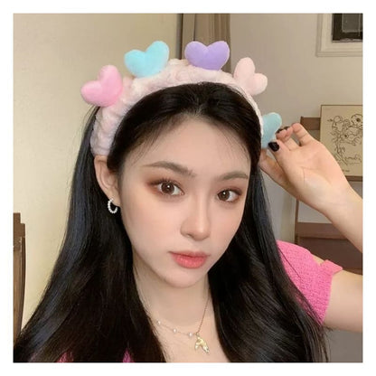 Color Block Heart Fluffy Face Wash Headband