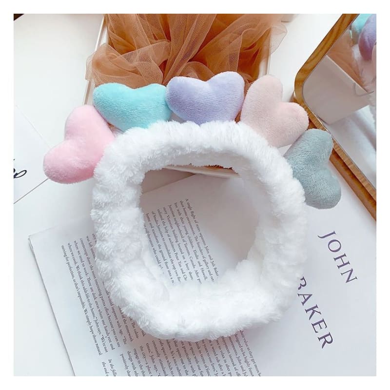 Color Block Heart Fluffy Face Wash Headband