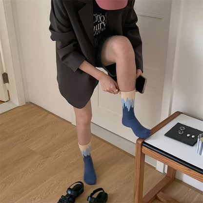 Color Block Ribbed Short Socks - Blue / 36 To 42