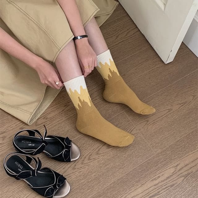 Color Block Ribbed Short Socks - Light Yellow / 36 To 42