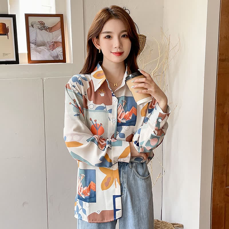 Colorblock Floral Print Casual Shirt