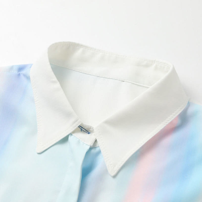 Colorblock Gradient Print Lapel Shirt