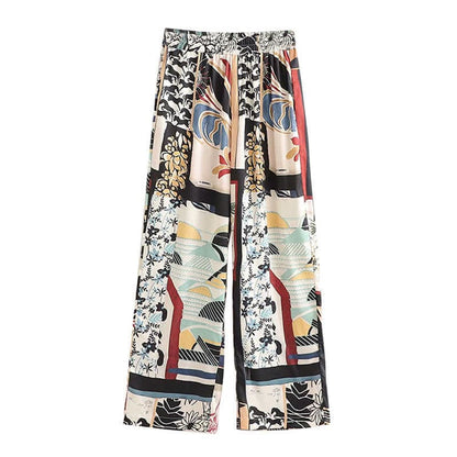 Colorblock Print Cardigan Kimono Outerwear Wide Leg Pants