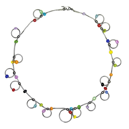 Colorful Beaded Chain Choker - Standart / Silver - Necklace