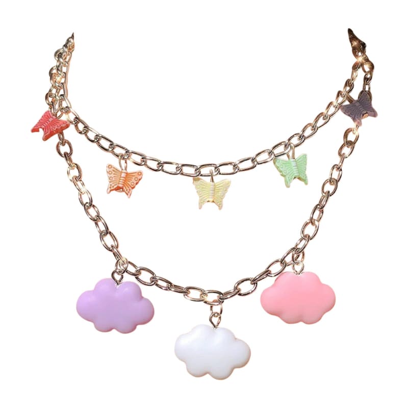 Colorful Butterfly & Clouds Necklace - Necklace