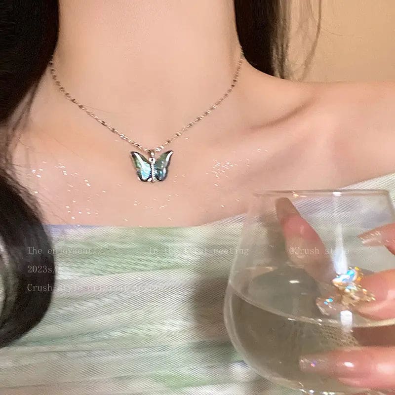 Kawaii Aesthetic Y2K Cute Fairy Colorful Butterfly Necklace MK Kawaii Store