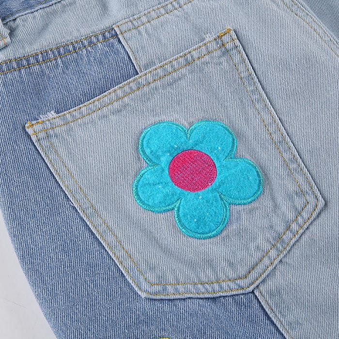 Colorful Flowers Denim Jeans - Jeans