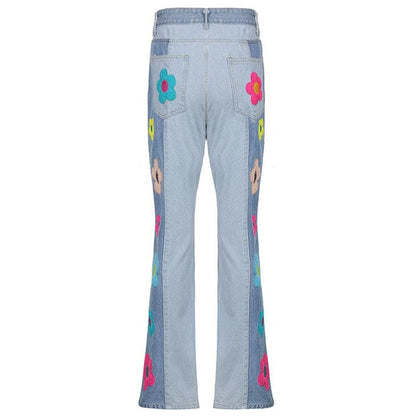 Colorful Flowers Denim Jeans - Jeans