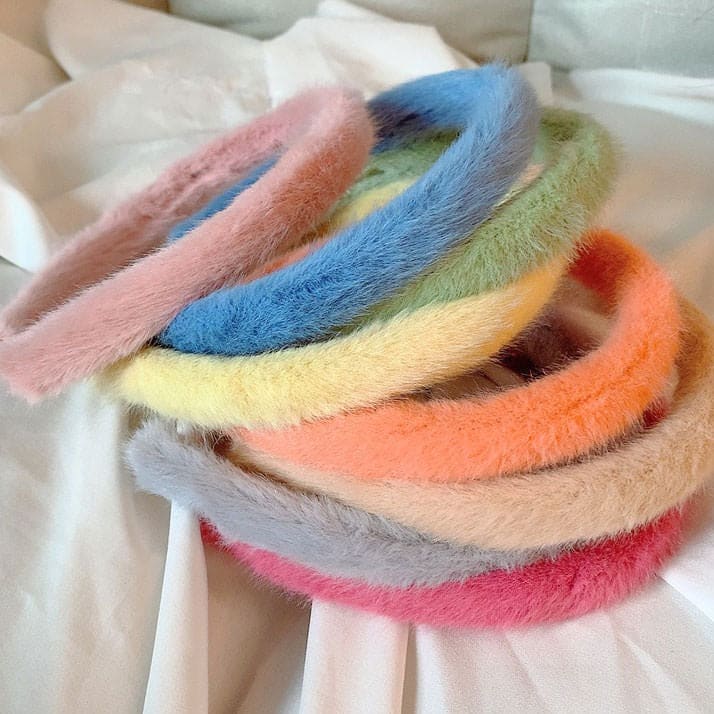 Colorful Fluffy Headband - Standart / White - Other