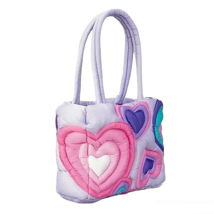 Colorful Heart Puffer Shoulder Bag - Standart / Purple/pink