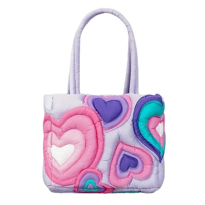 Colorful Heart Puffer Shoulder Bag - Standart / Purple/pink