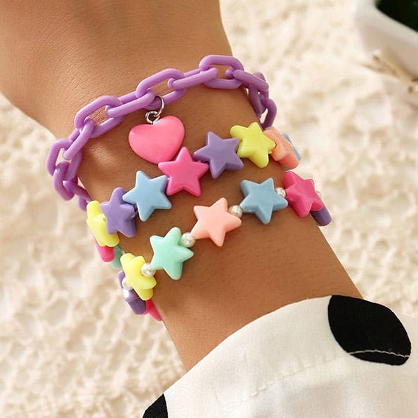 Colorful Heart Star Bracelet - Standart / 3pcs - bracelet