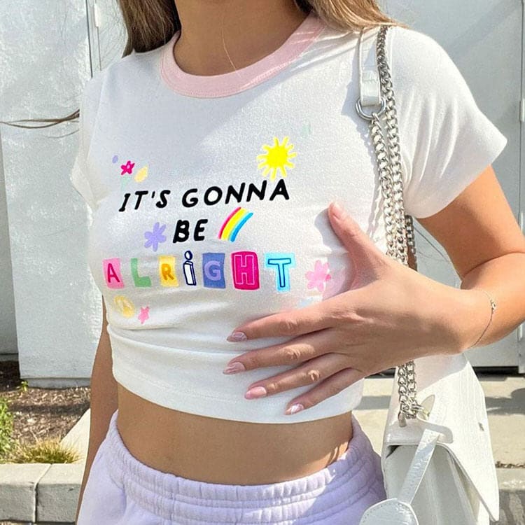 Colorful Letter Crop Top - Tops