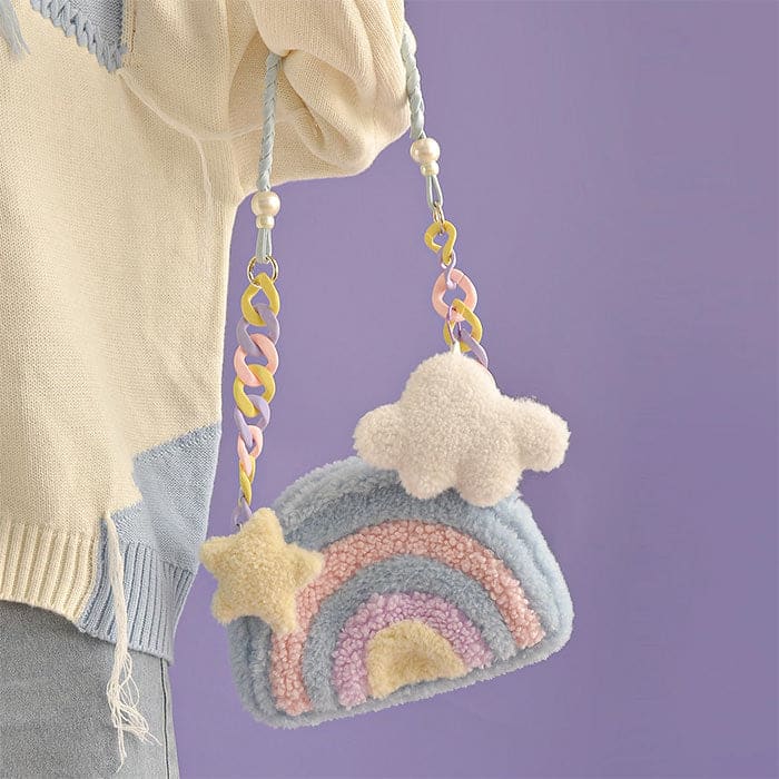 Colorful Rainbow Plush Bag - Standart / Pastel - Handbags