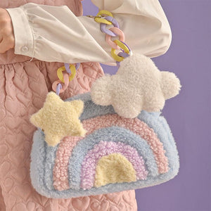 Colorful Rainbow Plush Bag - Standart / Pastel - Handbags