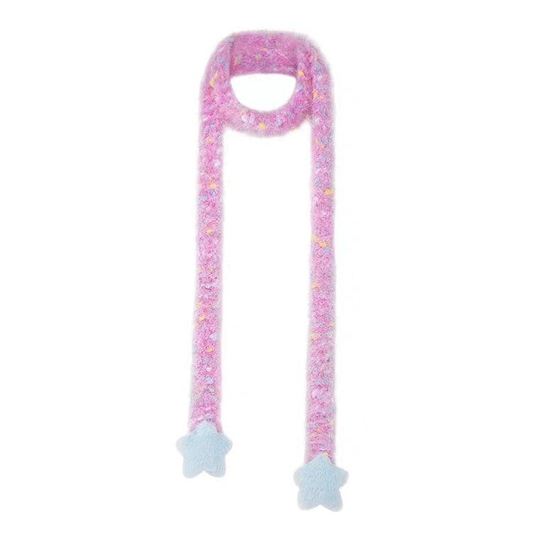 Colorful Star Fuzzy Scarf - Standart / Pink - Other