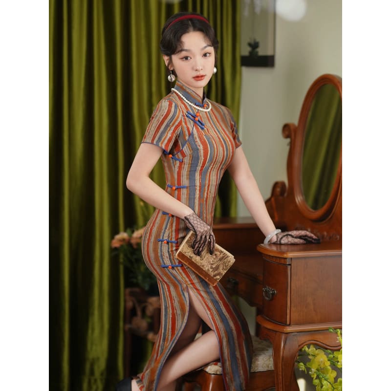 Colorful Stripe Cheongsam - Female Hanfu